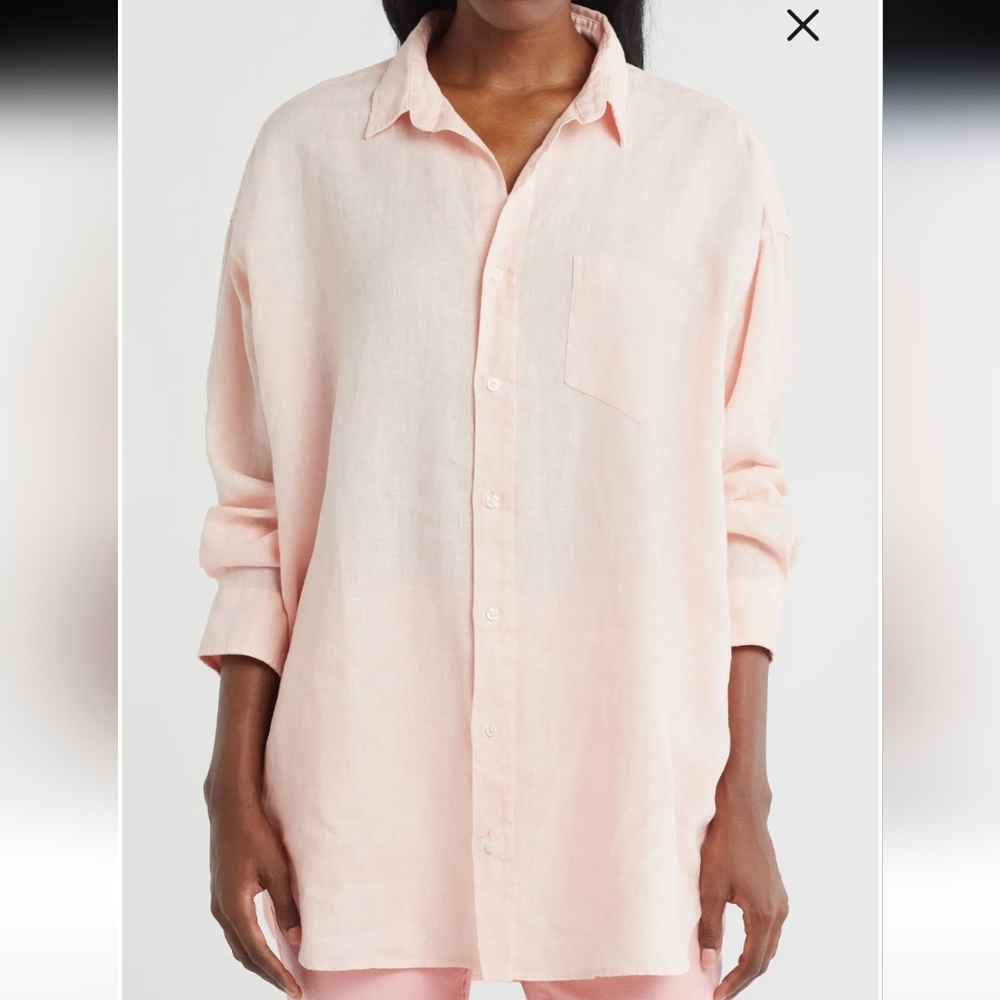 Frank & Eileen Mackenzie Pink Lived-In Linen Button-Up Shirt - Size OS